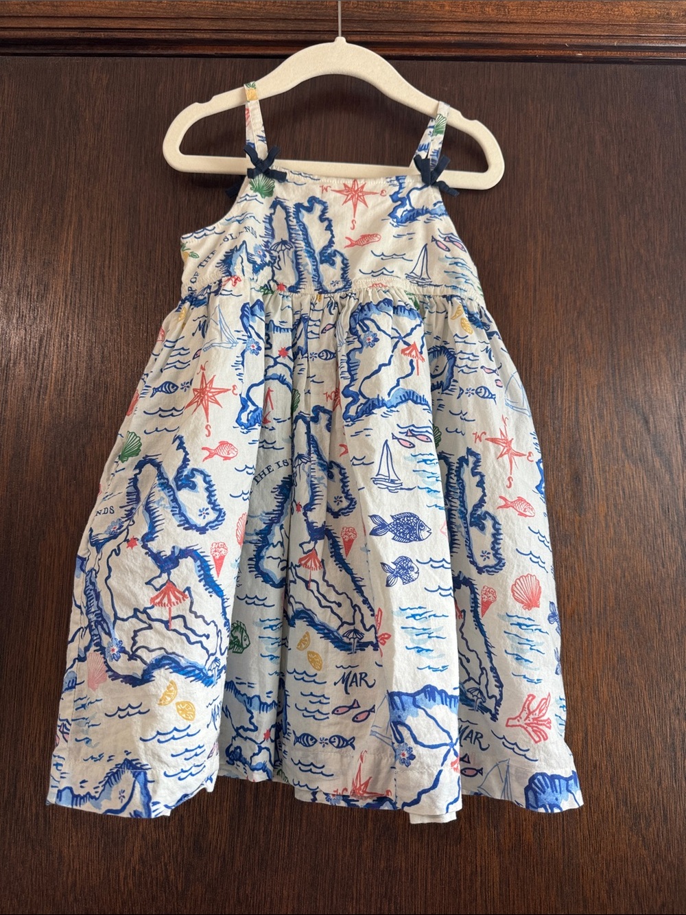 Pink Chicken Nautical Map Print Sundress in White, Blue, Red